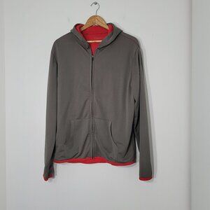 Gap Men's Layed Mesh Gray Green Full Zip Hoodie Sweater Red Lined Pocket Large